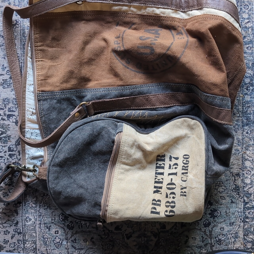 Myra Bag Multicolor Canvas & Leather Tote W/ Side Pockets